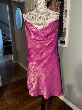 NEW Charisma Fuchsia Metallic Mini Slip Dress